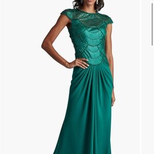 TADASHI SHOJI emerald green black tie gown. Size 2.